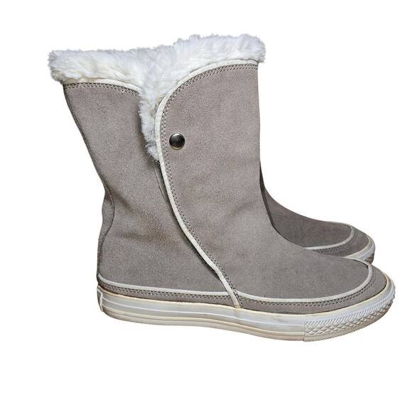 Converse All Stars Beverly Tan High Top Sneaker Boots Faux Fur US Womens 9.5 - Picture 1 of 8
